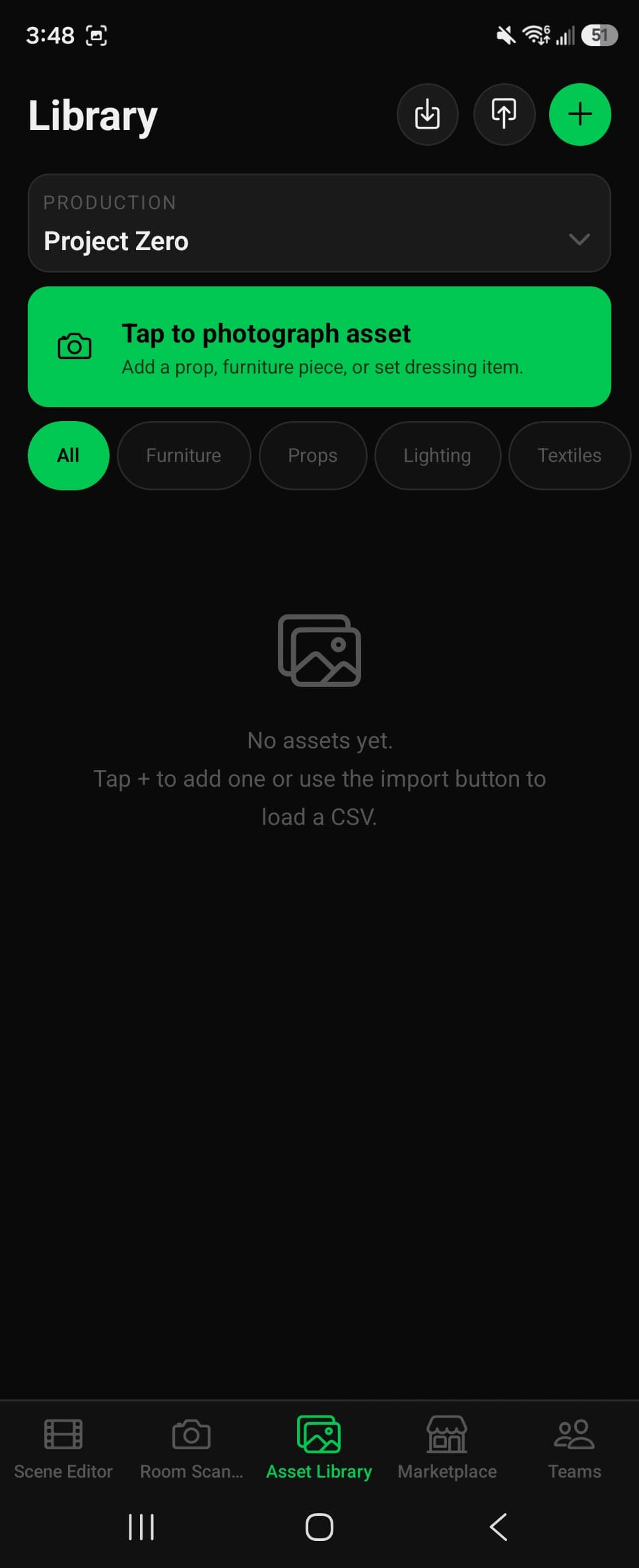 Greenlight Studio asset library on Android